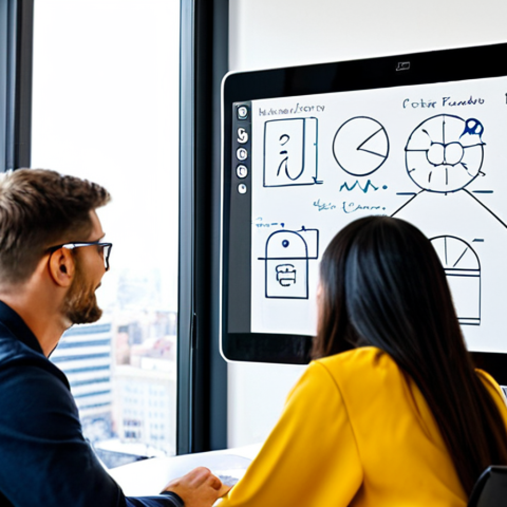 **

A diverse group of fully clothed professionals collaborating around a digital whiteboard displaying an interactive learning module. The setting is a bright, modern co-working space with large windows overlooking a cityscape. Depict collaboration, brainstorming, and engagement. Everyone is in appropriate attire.
Include the following terms: "safe for work", "appropriate content", "fully clothed", "professional", "perfect anatomy", "correct proportions", "natural pose", "well-formed hands", "proper finger count", "natural body proportions", "high quality", "professional photography".

**