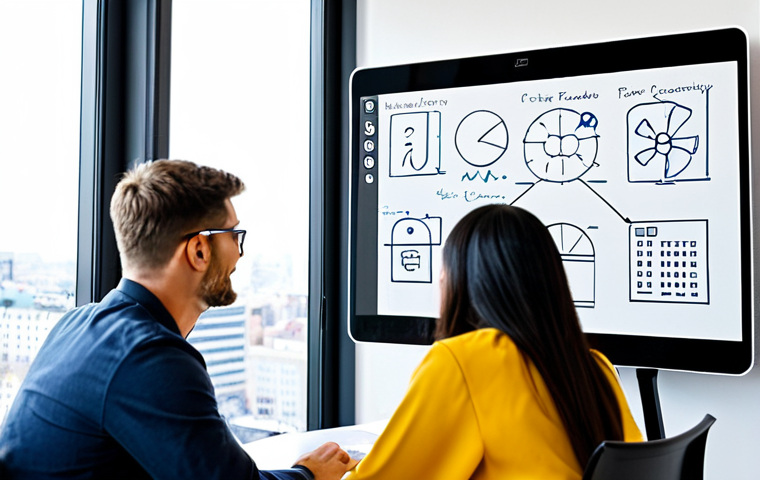 **

A diverse group of fully clothed professionals collaborating around a digital whiteboard displaying an interactive learning module. The setting is a bright, modern co-working space with large windows overlooking a cityscape. Depict collaboration, brainstorming, and engagement. Everyone is in appropriate attire.
Include the following terms: "safe for work", "appropriate content", "fully clothed", "professional", "perfect anatomy", "correct proportions", "natural pose", "well-formed hands", "proper finger count", "natural body proportions", "high quality", "professional photography".

**