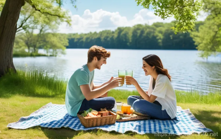 교육공학과 멀티미디어 학습 원리 - **Prompt 1: Lakeside Picnic with Friends**
A vibrant, high-resolution photograph of a diverse gr...