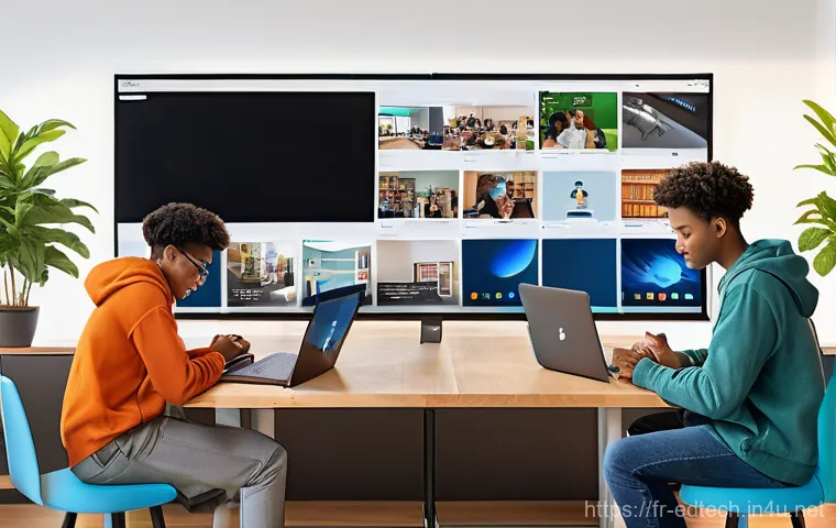 교육공학과 Microsoft Teams 교육 - **Prompt 1: Dynamic Interactive Classroom**
    "A vibrant, modern classroom filled with diverse hig...