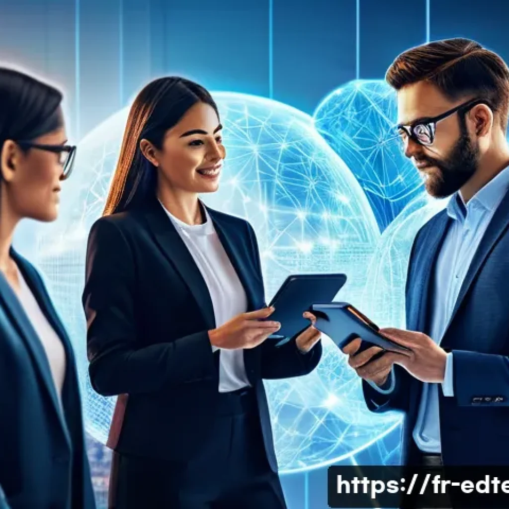 교육공학과 블록체인 기반 교육 인증 - **Global Digital Credentialing for Professionals:**
A vibrant, modern scene featuring a diverse ...