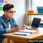Home 22 교육공학과 메타인지 전략 - A focused young adult student sitting at a neatly organized desk in a bright, modern study room, sur...