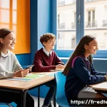 Home 20 교육공학과 디지털 평가 방법 - A modern classroom scene in a French high school featuring diverse students aged around 15-17 engage...